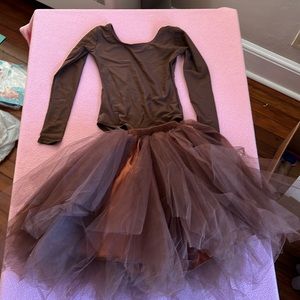 Brown leotard and brown tutu…perfect for deer costume…just add headband